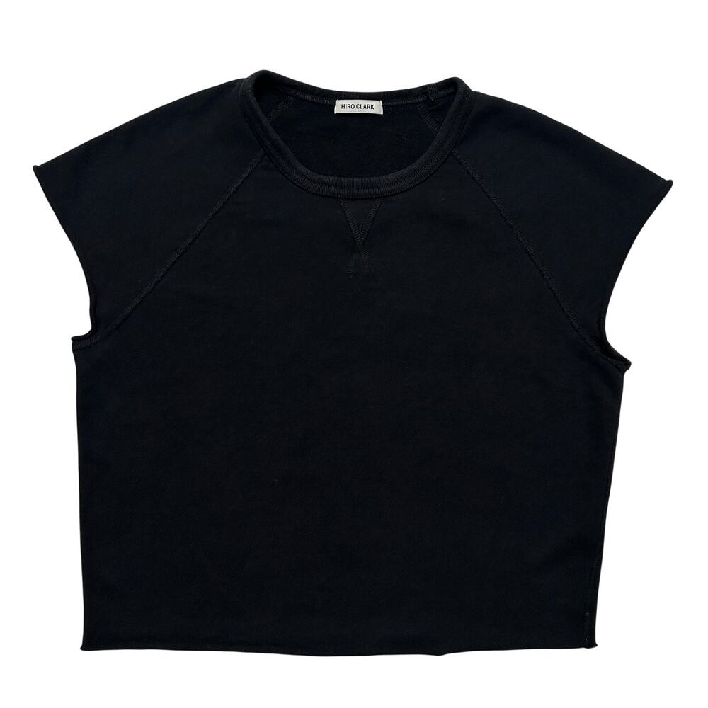 Hiro Clark The No-Sleeve Flipped Sleeveless Sweatshirt Top Black Size XS
